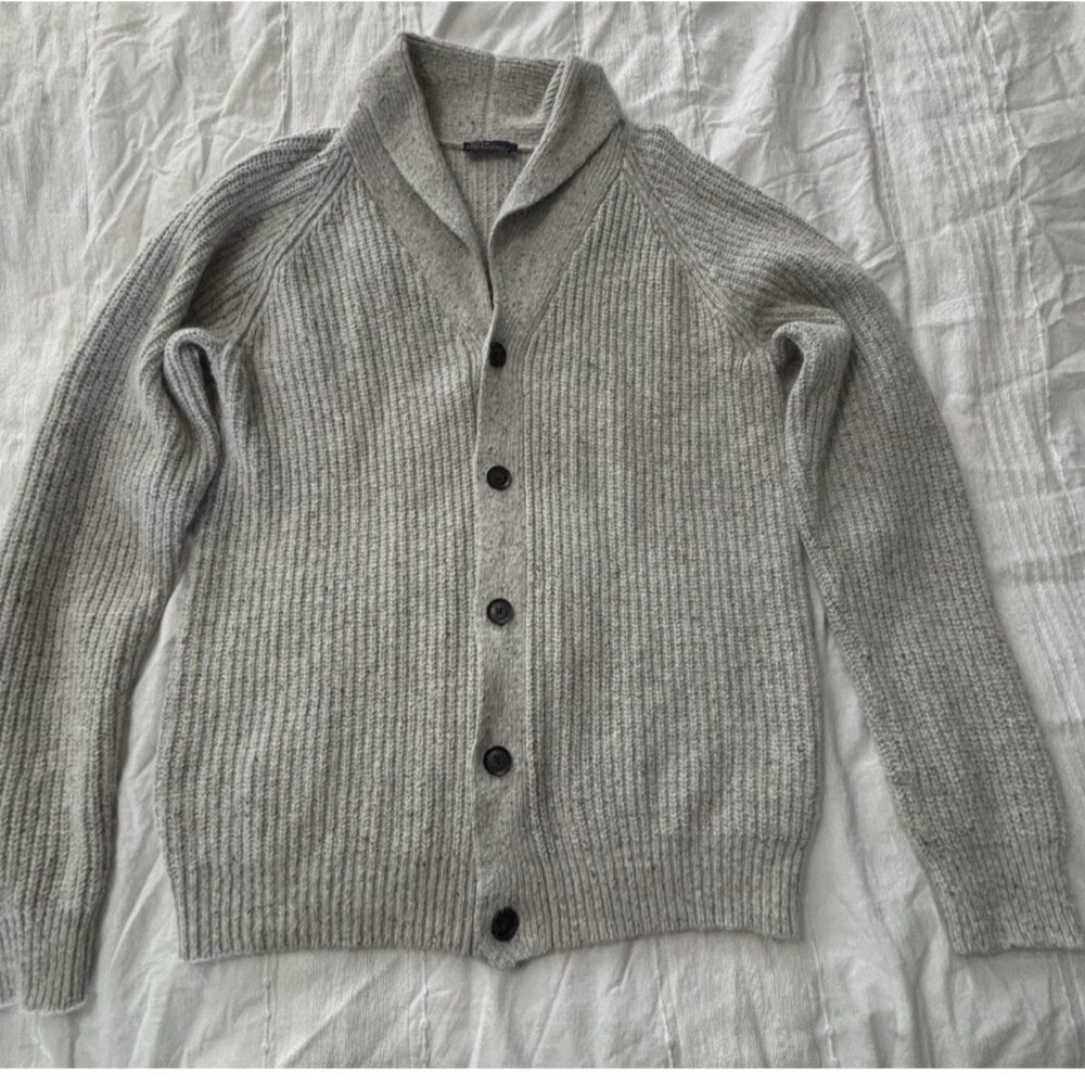 MEN'S GAP SHAWLED RIBBED GRANDPA PREPPY CARDIGAN MARLED GRAY